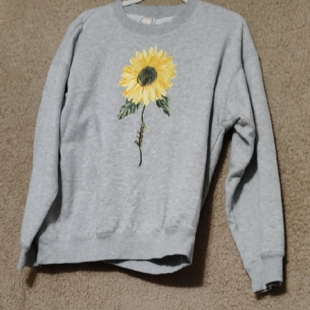 Gray Sunflower Embroidered Women's Sweater